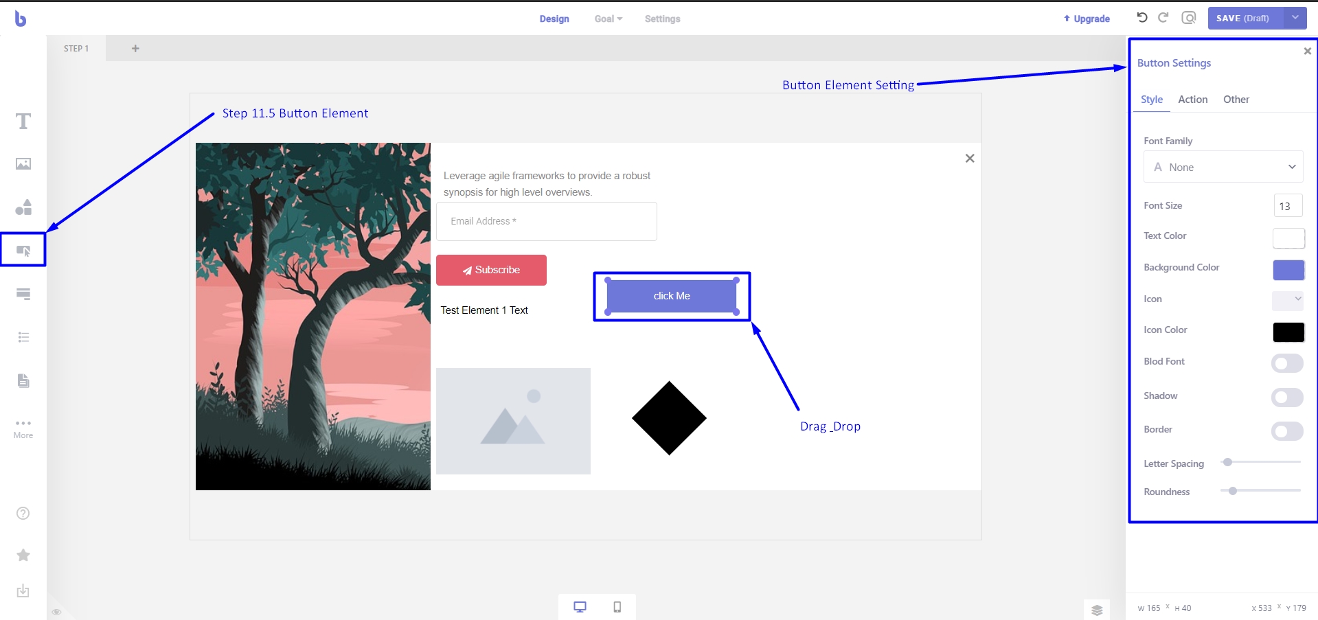 Button element in Pop-up box