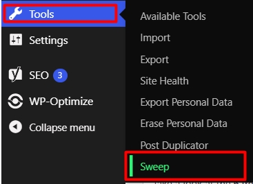 Go to WP Sweep Dashboard in WordPress