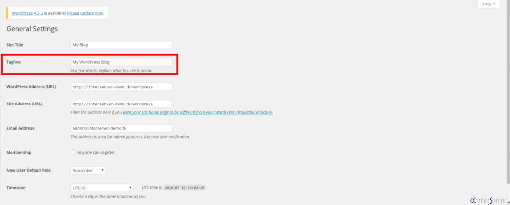 Site title and Tagline