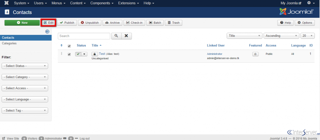Create new contacts in Joomla