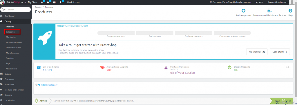 Manage categories in PrestaShop