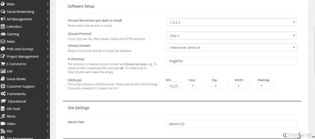 Install Magento from Softaculous