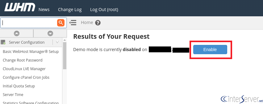 Demo mode in WHM