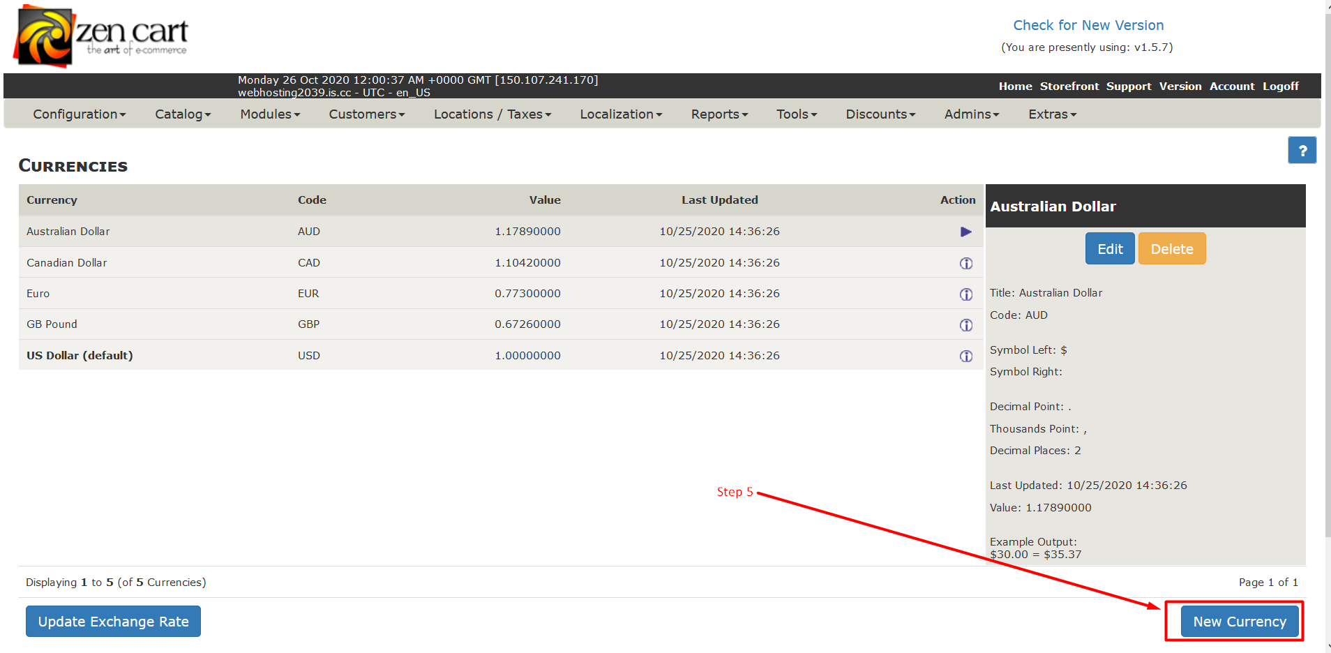How to add currencies in Zencart - Step 5