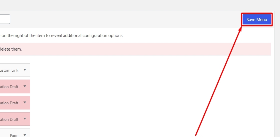 Save changes in menu