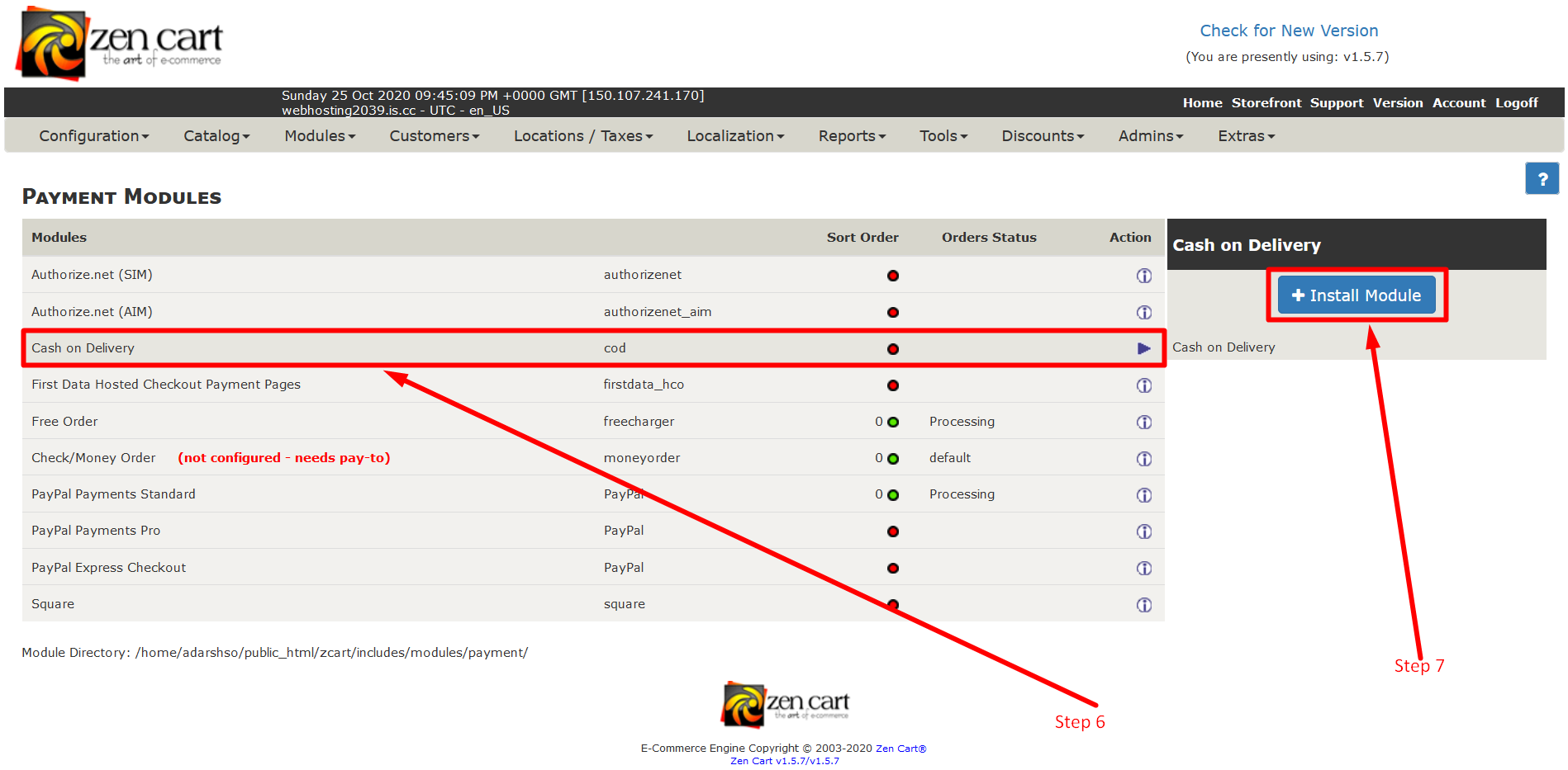 How to install Payment module in ZenCart - Step 6 and 7