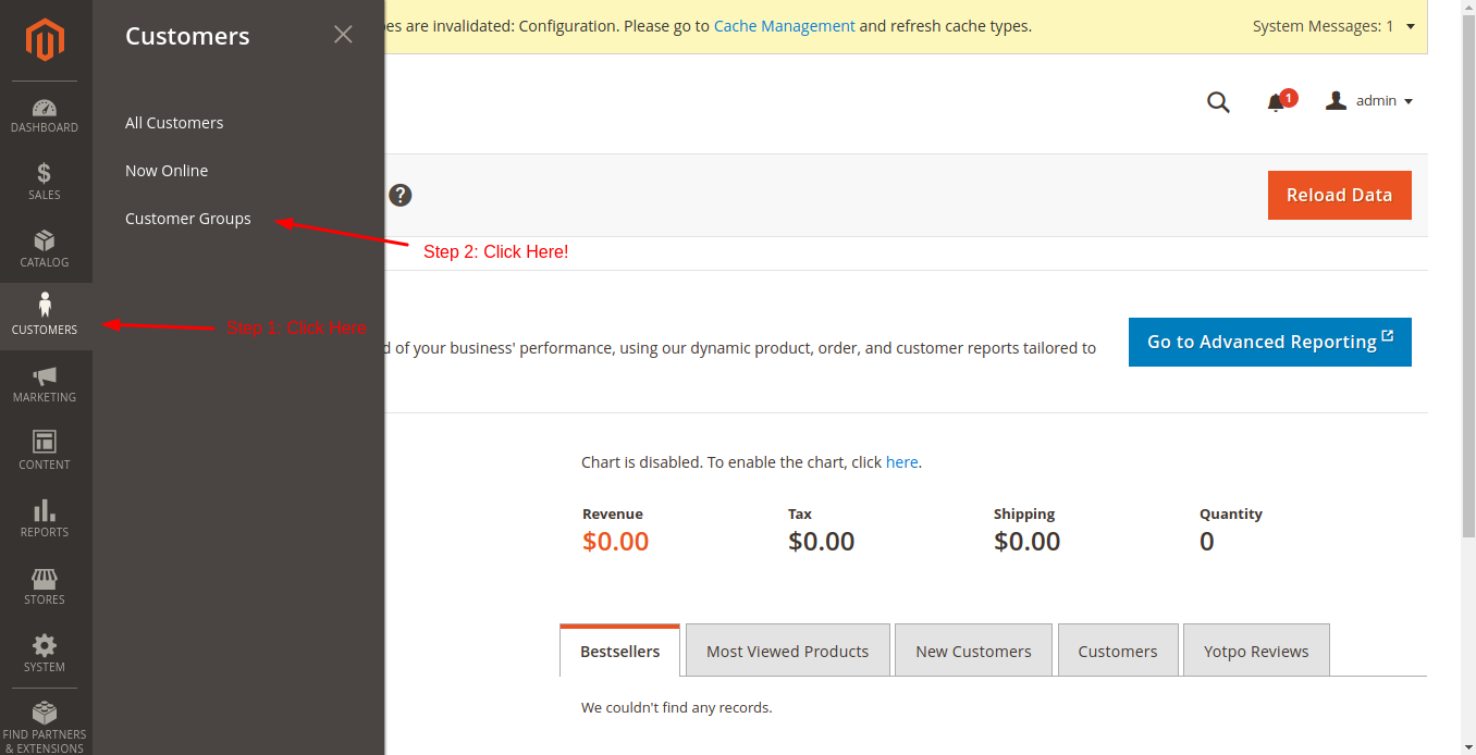Manage Customer groups in Magento - Step 1