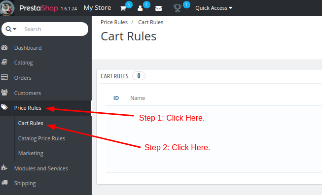 Create a Cart rule in Prestashop