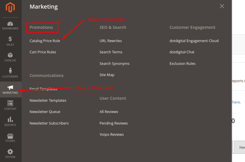 Manage Promo Codes in Magento - Step 1