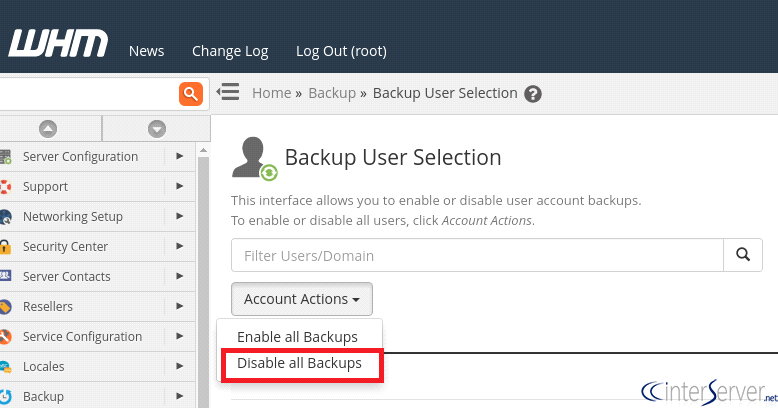 Backup user selection