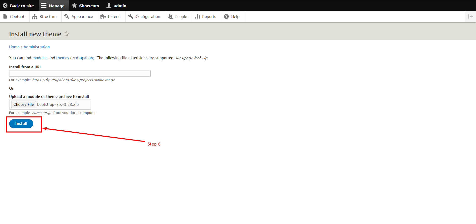 How to install a theme in Drupal - Step 5