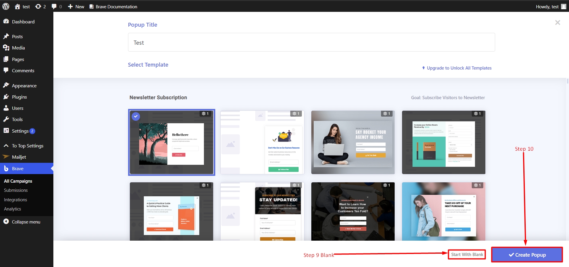 Create from scratch or template in Brave