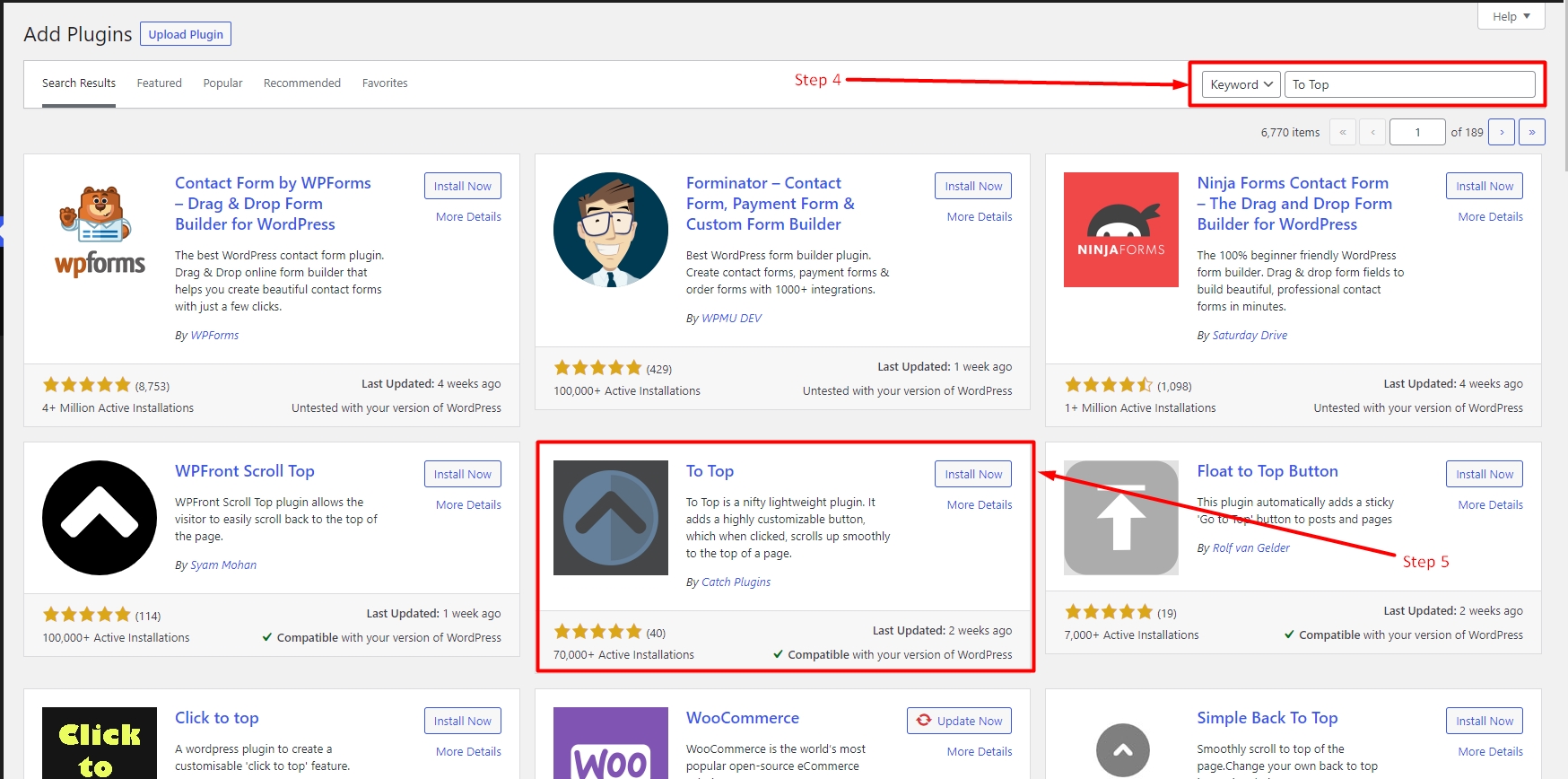 Install To Top plugin in WordPress