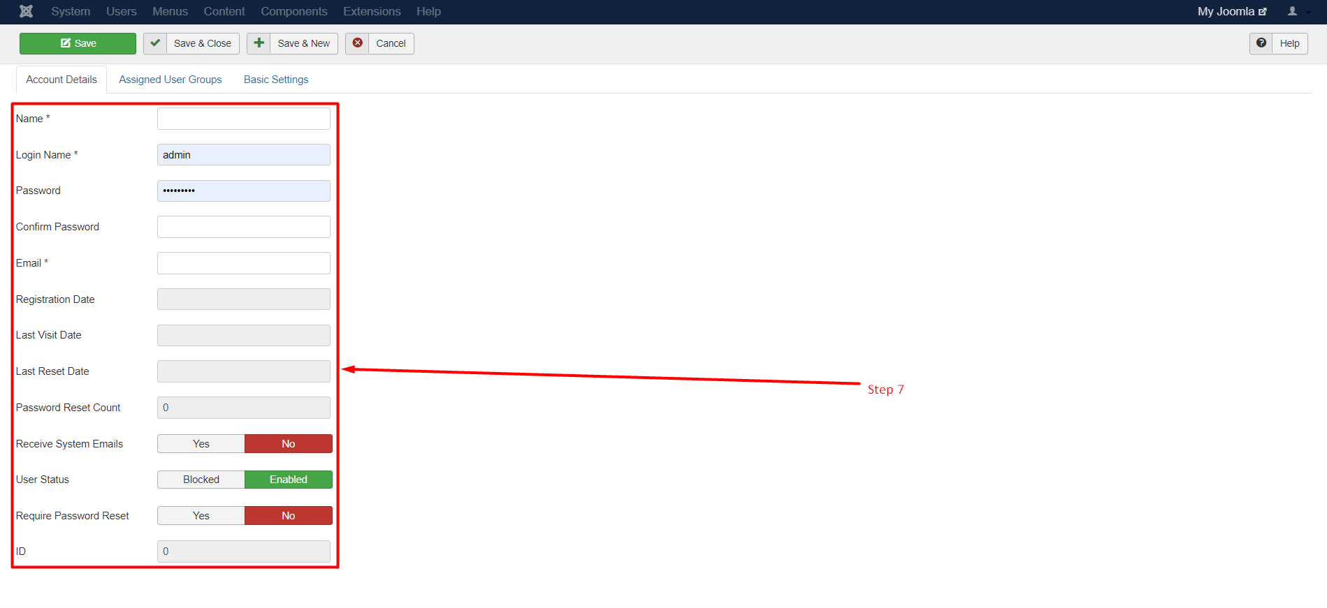 How to create a user group in Joomla - Step 7