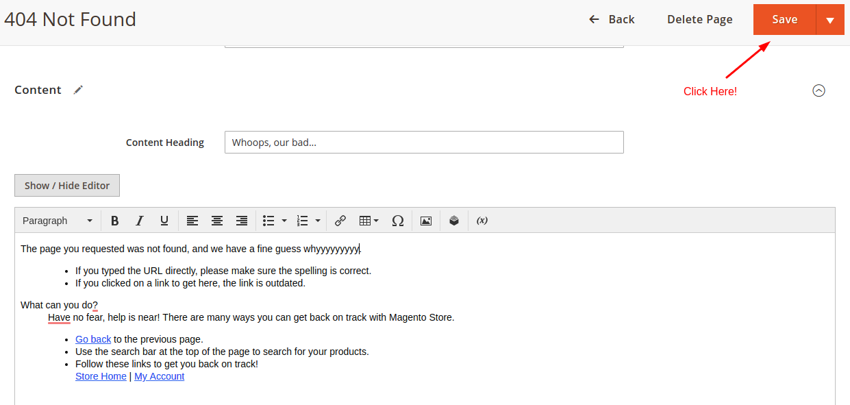 Update 404 Not found page in Magento - Step 5