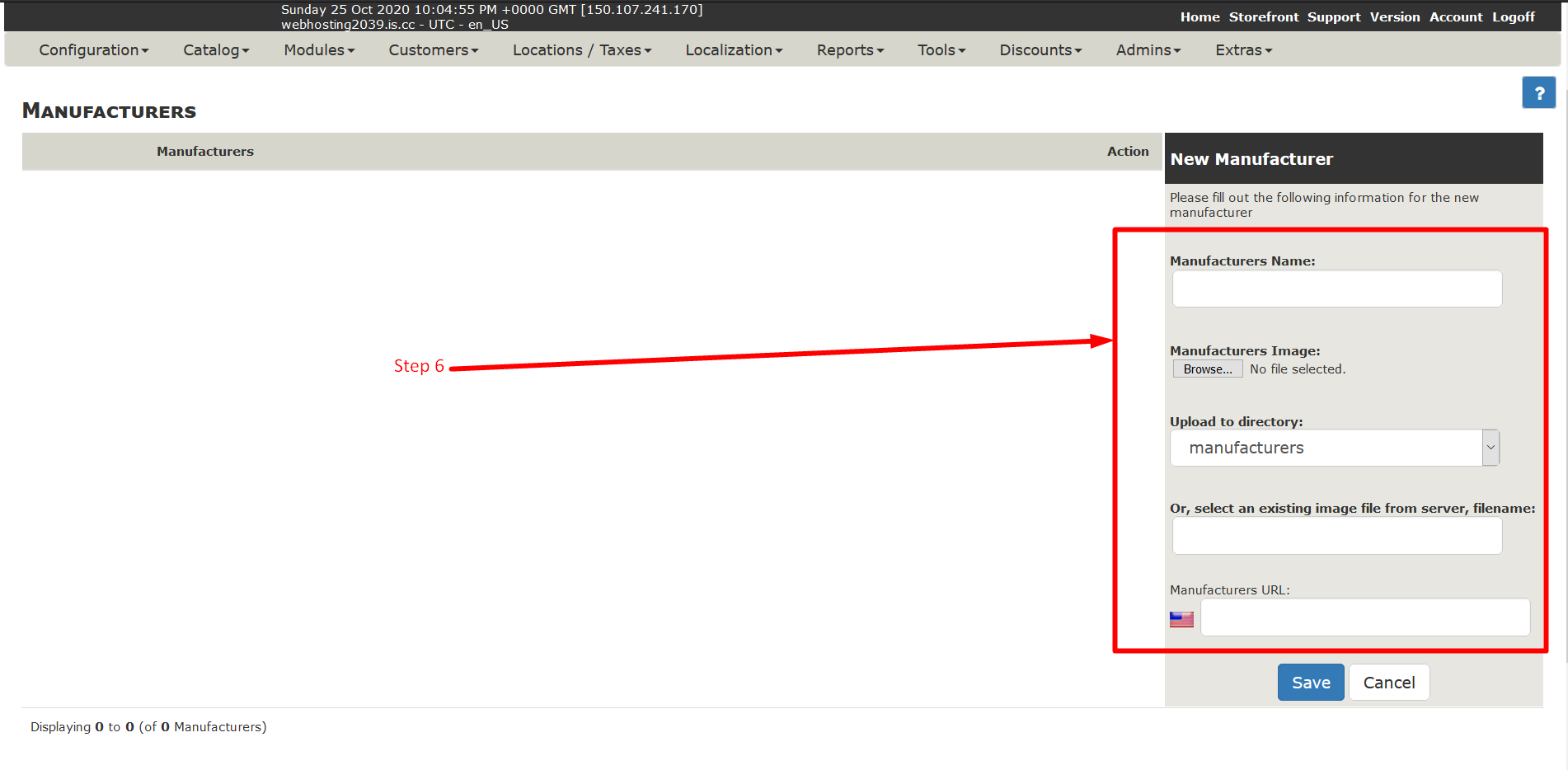 Create manufacturers in ZenCart - Step 6