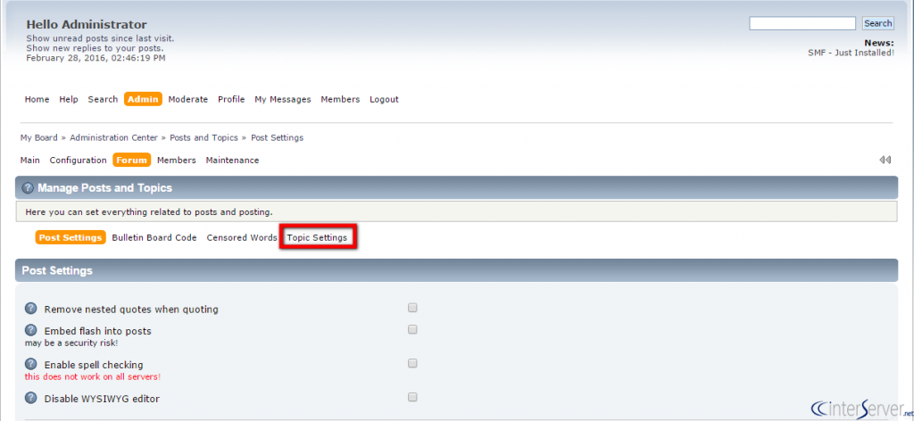 Modify topic settings in SMF