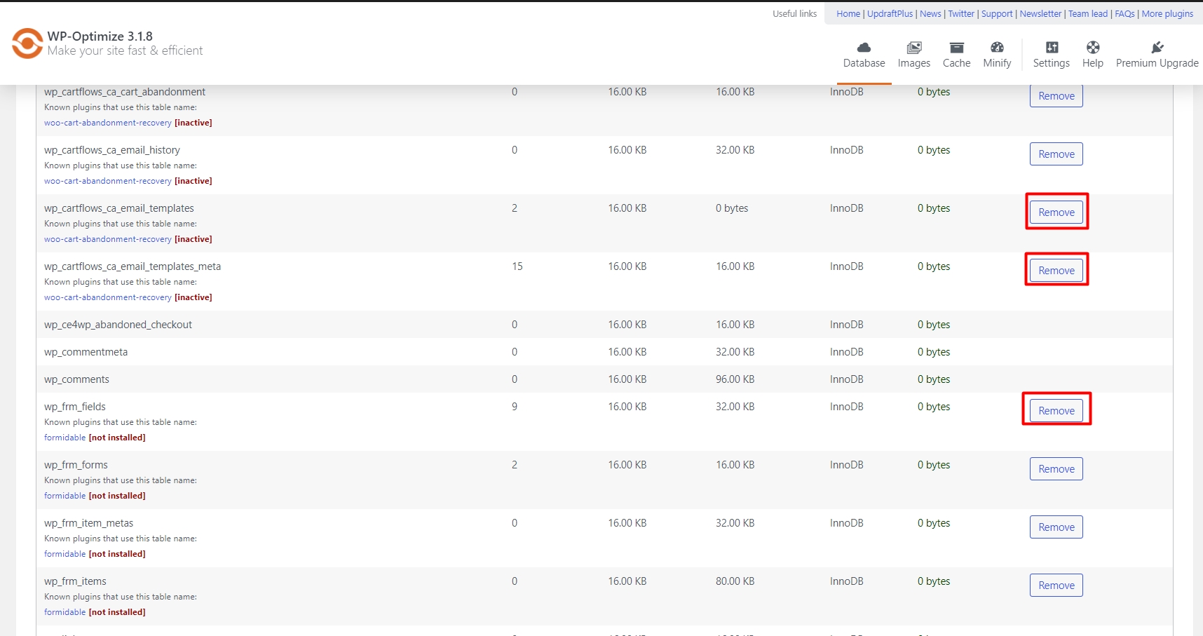 Remove unnecessary tables from WordPress Database