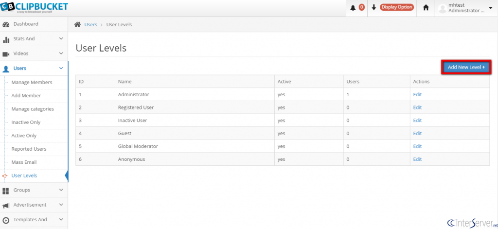Manage User Levels