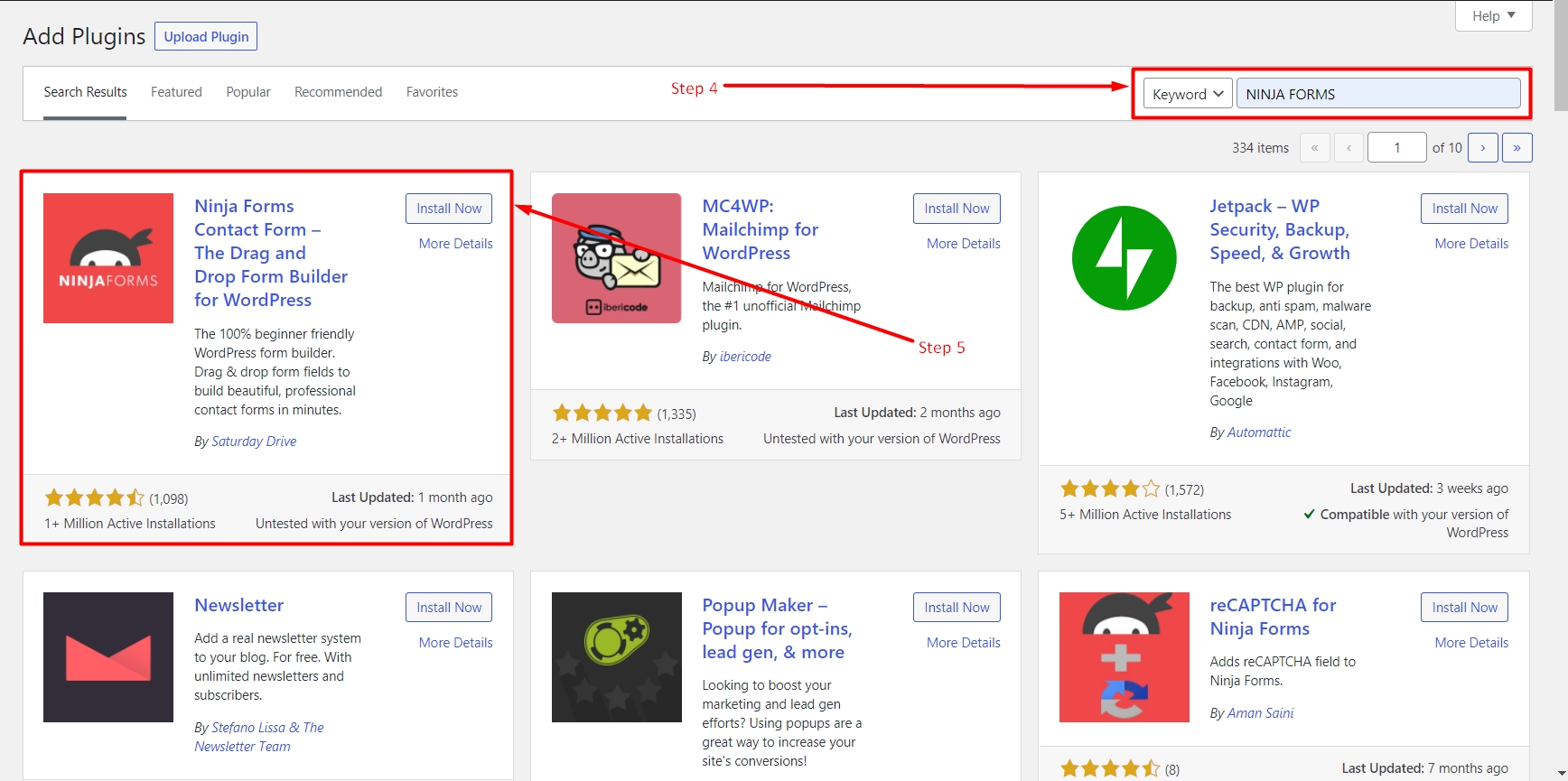 Install Ninja Forms in WordPress