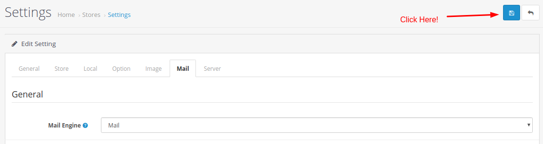 Configure Email settings in OpenCart - Step 5