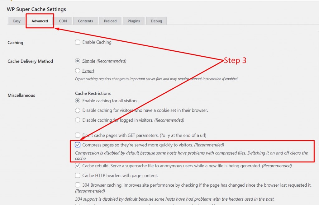 WP Super Cache Step 3