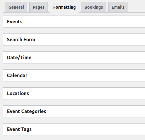Formatting and Layout settings in Event Manager