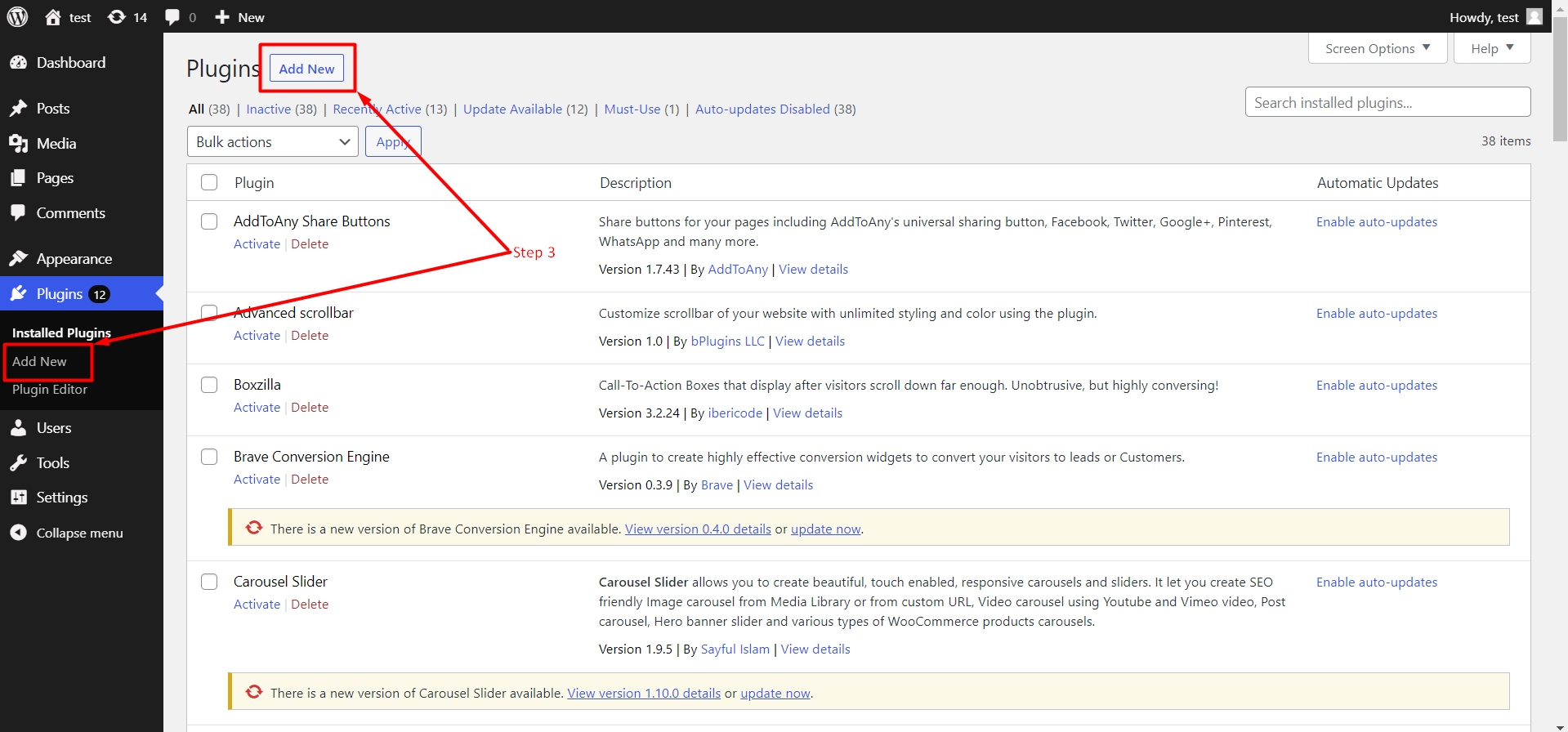 Plugins list in WordPress