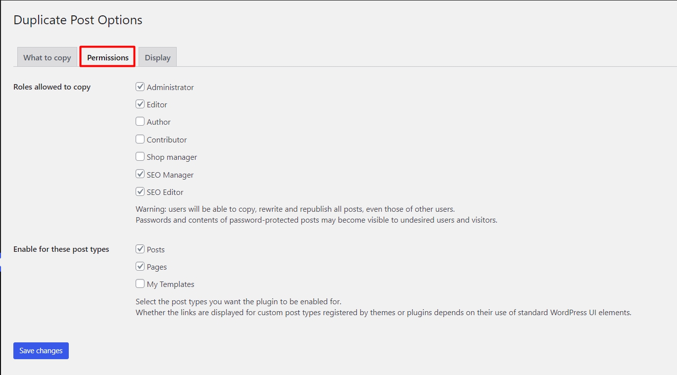 Yoast Duplicate Posts - Permission Settings