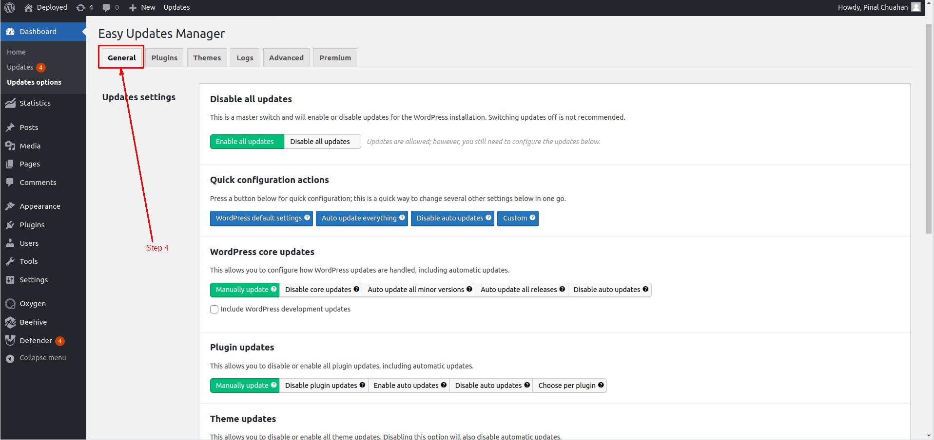 General Settings in Easy Updates manager