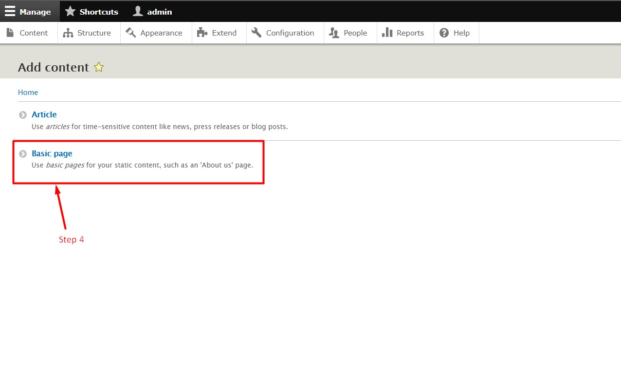 How to create pages in Drupal - Step 4
