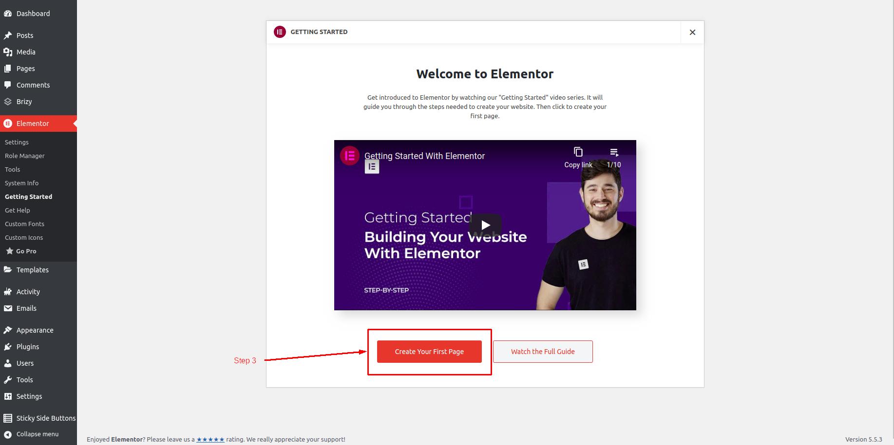 How to use Elementor in WordPress - Step 3