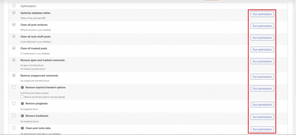 Clean WordPress Database with WP-Optimize - Step 5
