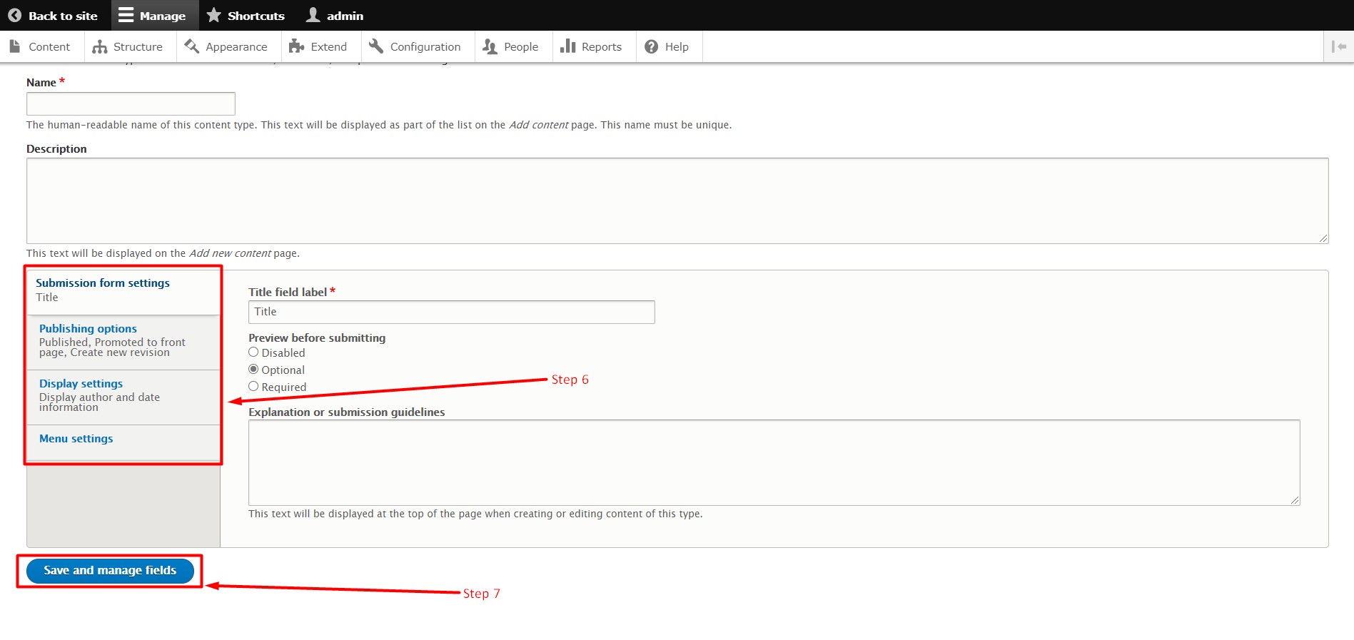 How to add a content type in Drupal - Step 5