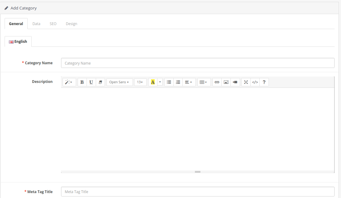 Add new Category in OpenCart