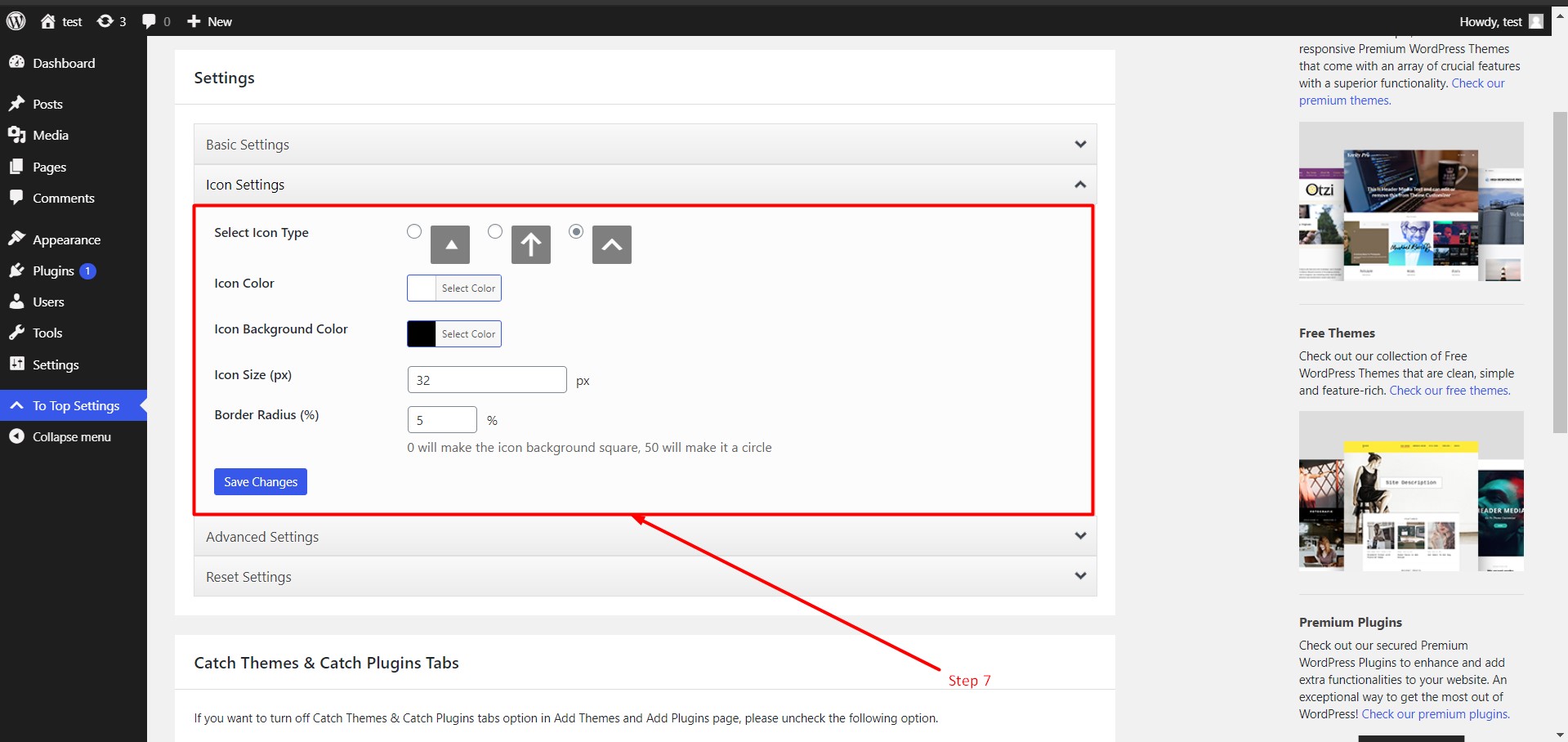 Icon settings for To top button