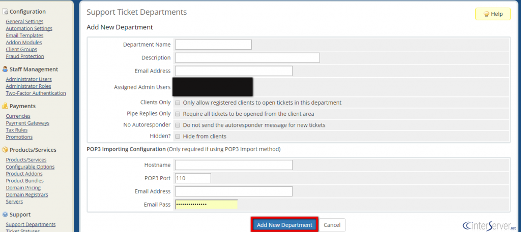Create Support Department