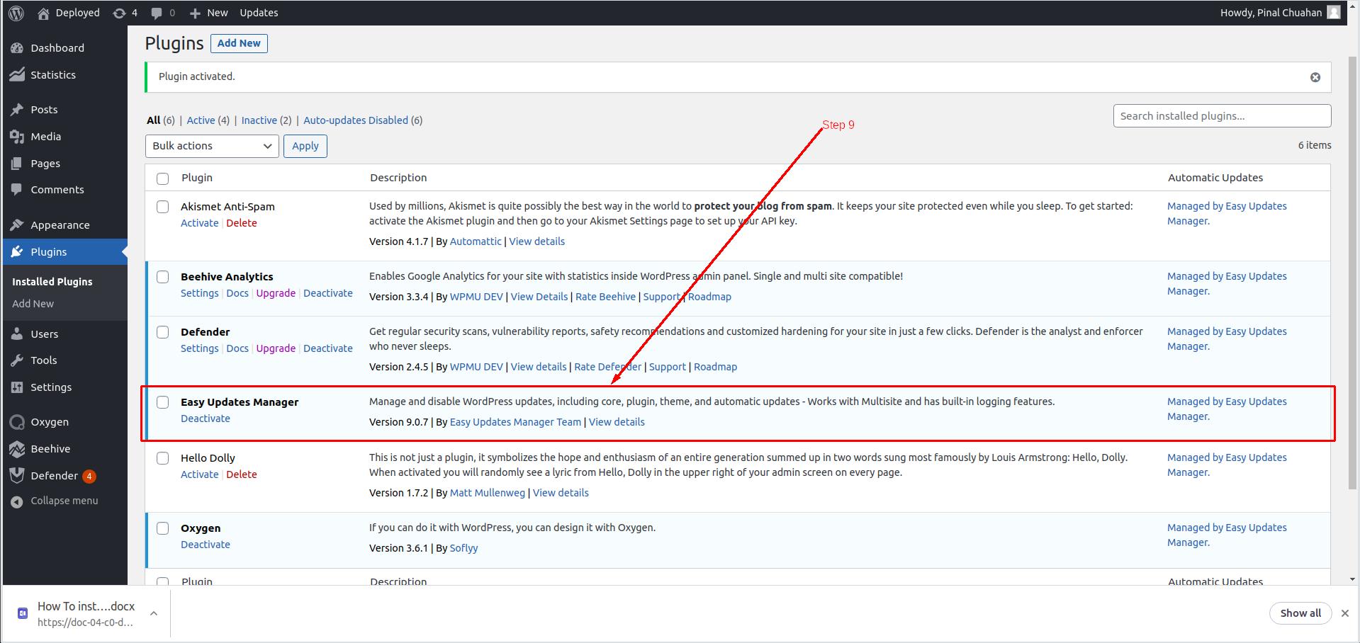 List of plugins in a WordPress site