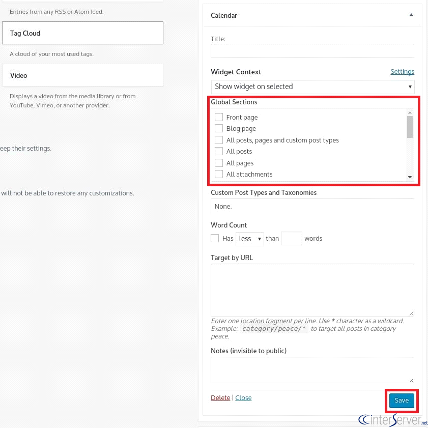 show or hide widgets