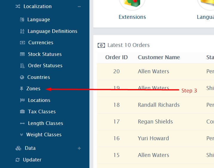 Manage zones in AbanteCart - Step 3