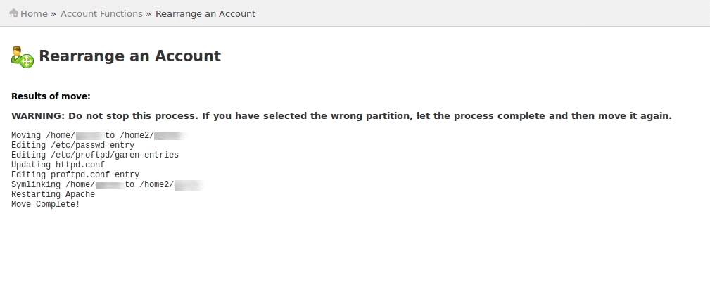 How to Rearrange a cPanel account in WHM