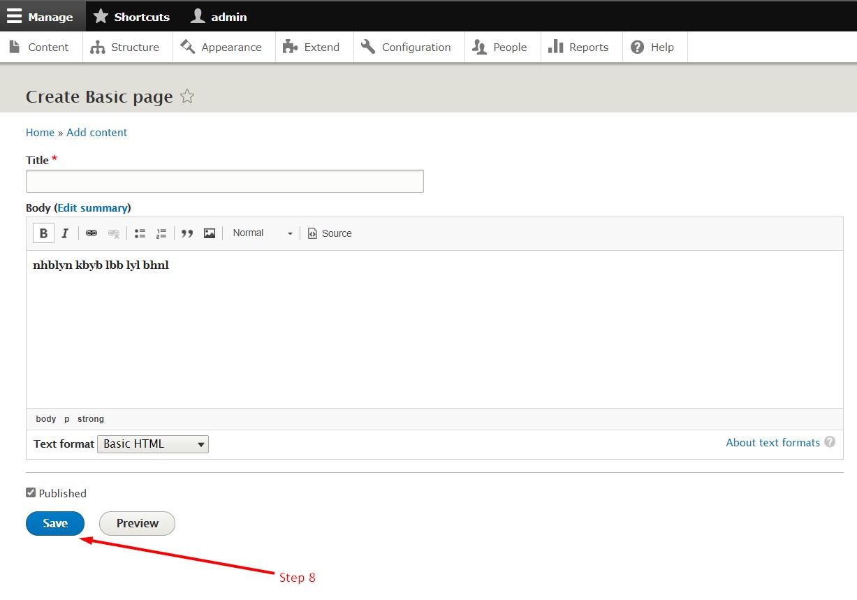 How to create pages in Drupal - Step 8