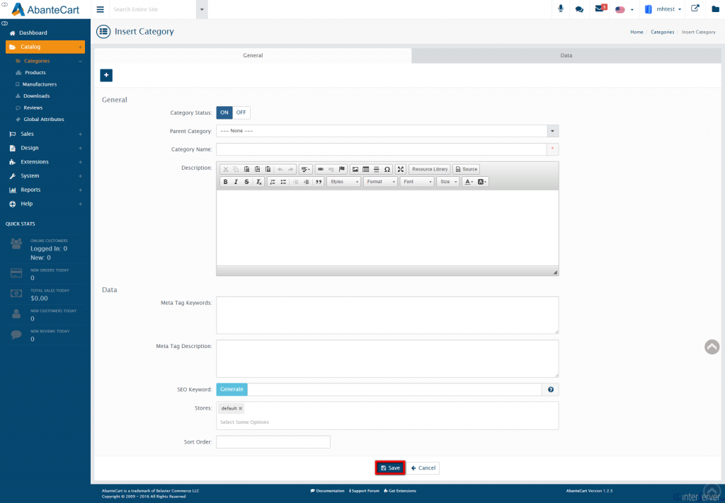 Product categories in AbanteCart