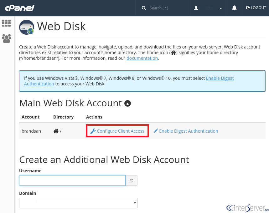 webdisk in cPanel