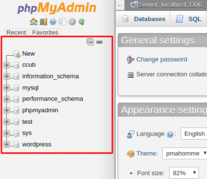 MySQL databases list