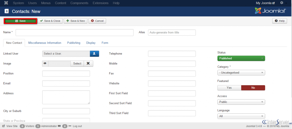 Create new contacts in Joomla