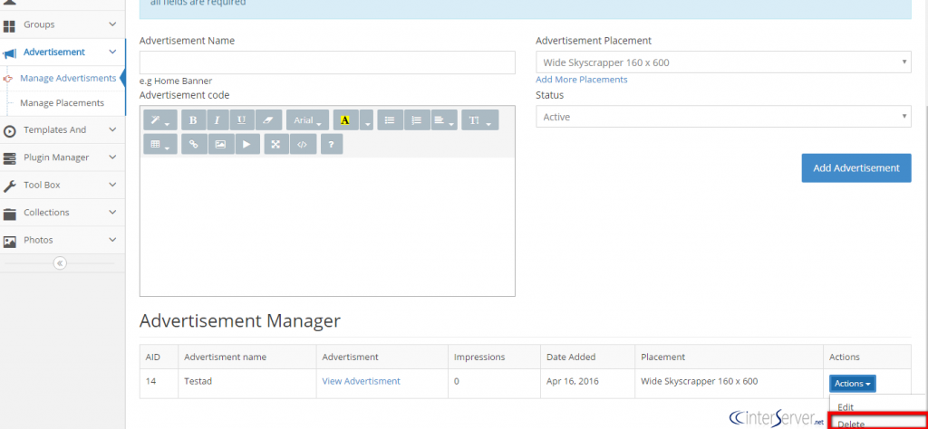 Manage Advertisement