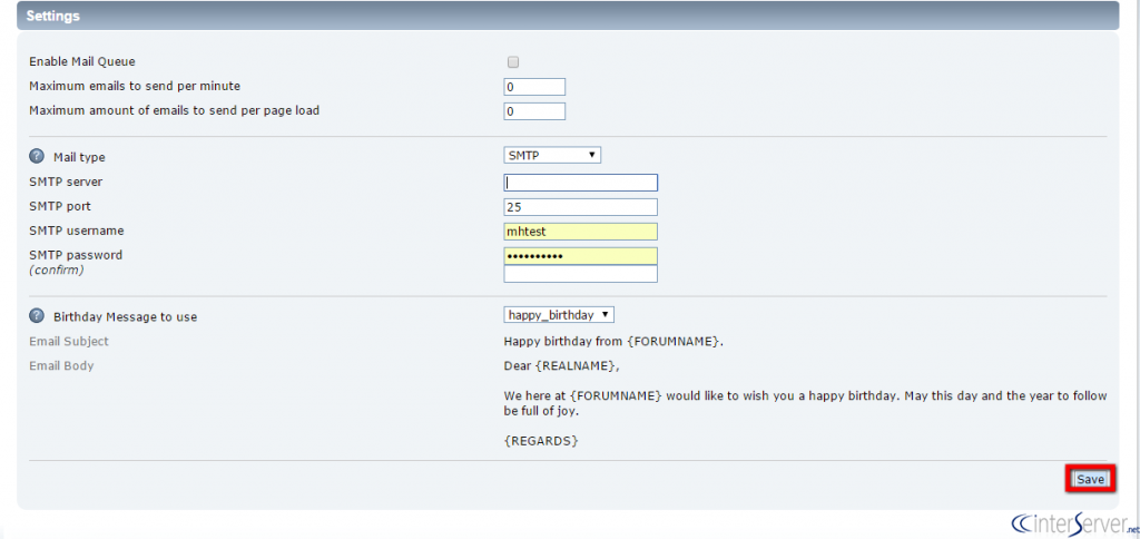 SMTP Settings in SMF