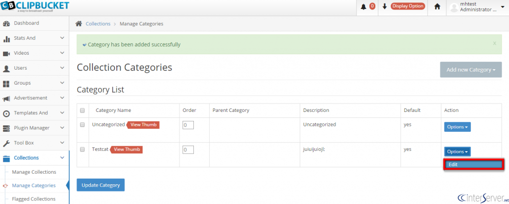 Manage Categories