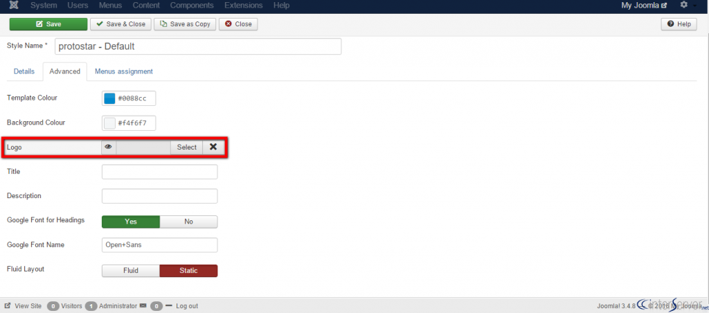 Upload logo in Joomla Protostar Template
